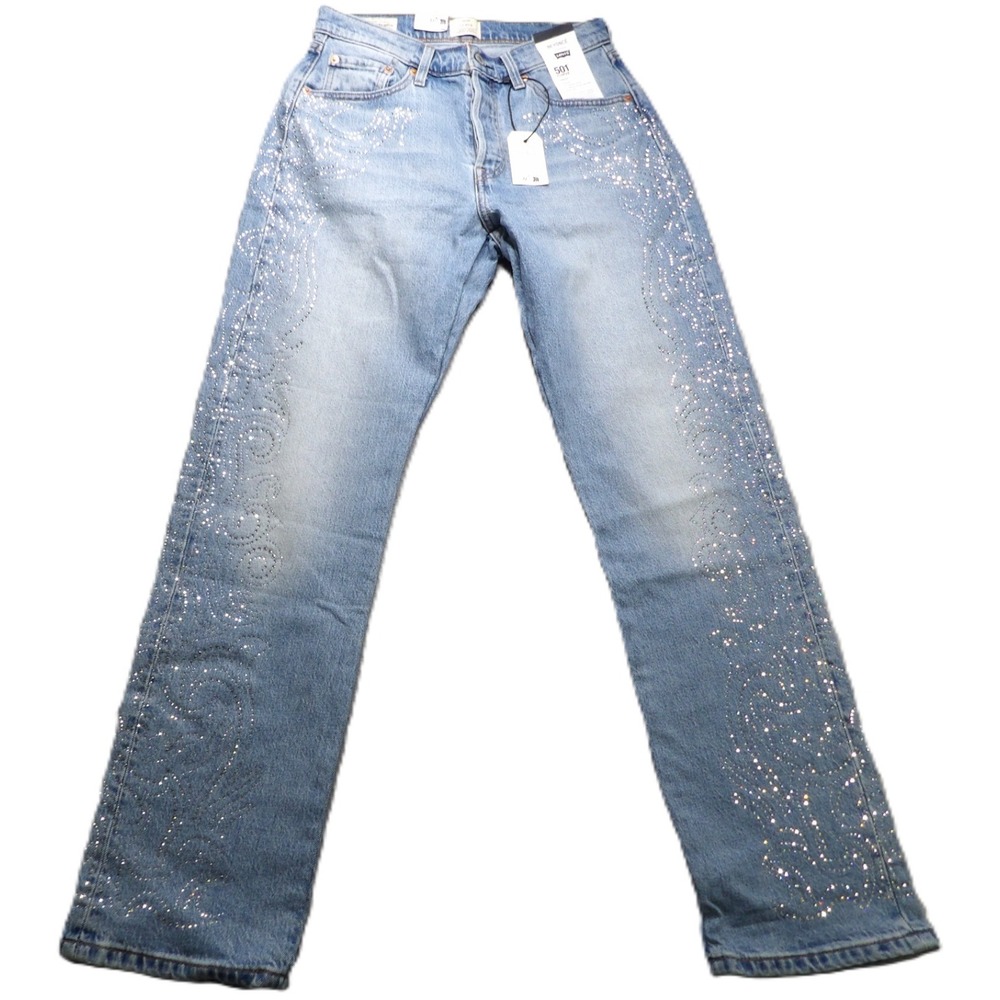 NWT Levi's Beyonce 501 Curve Jeans Women W29 L32 Western Crystal Bling High Rise